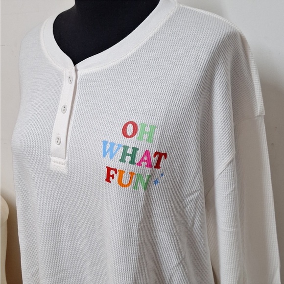 NEW! Women's "Oh What Fun" Thermal White/CreamTop - Wondershop, Henley, PJ Top - Picture 4 of 8